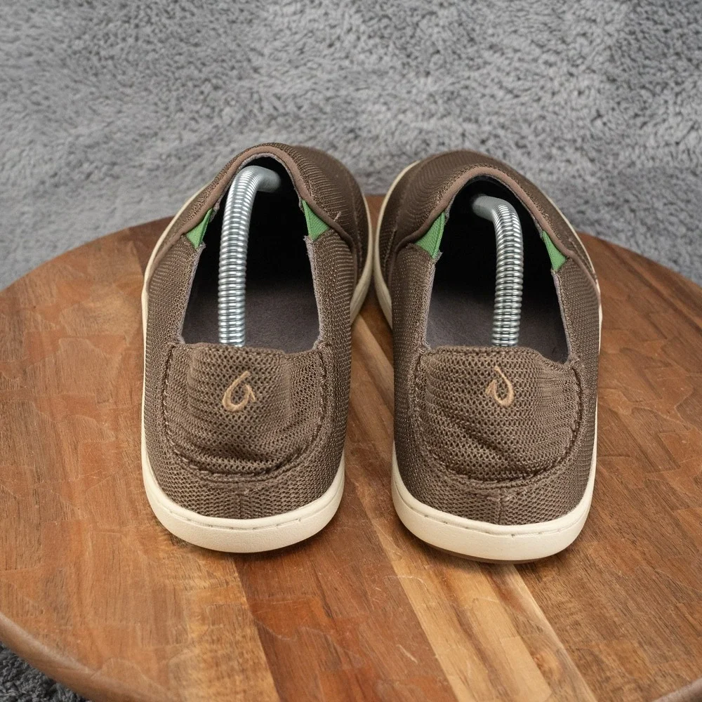 Olukai Nohea Mesh Mens 9 Slip On Loafers Fold Down Heel Slide Brown Green Shoes